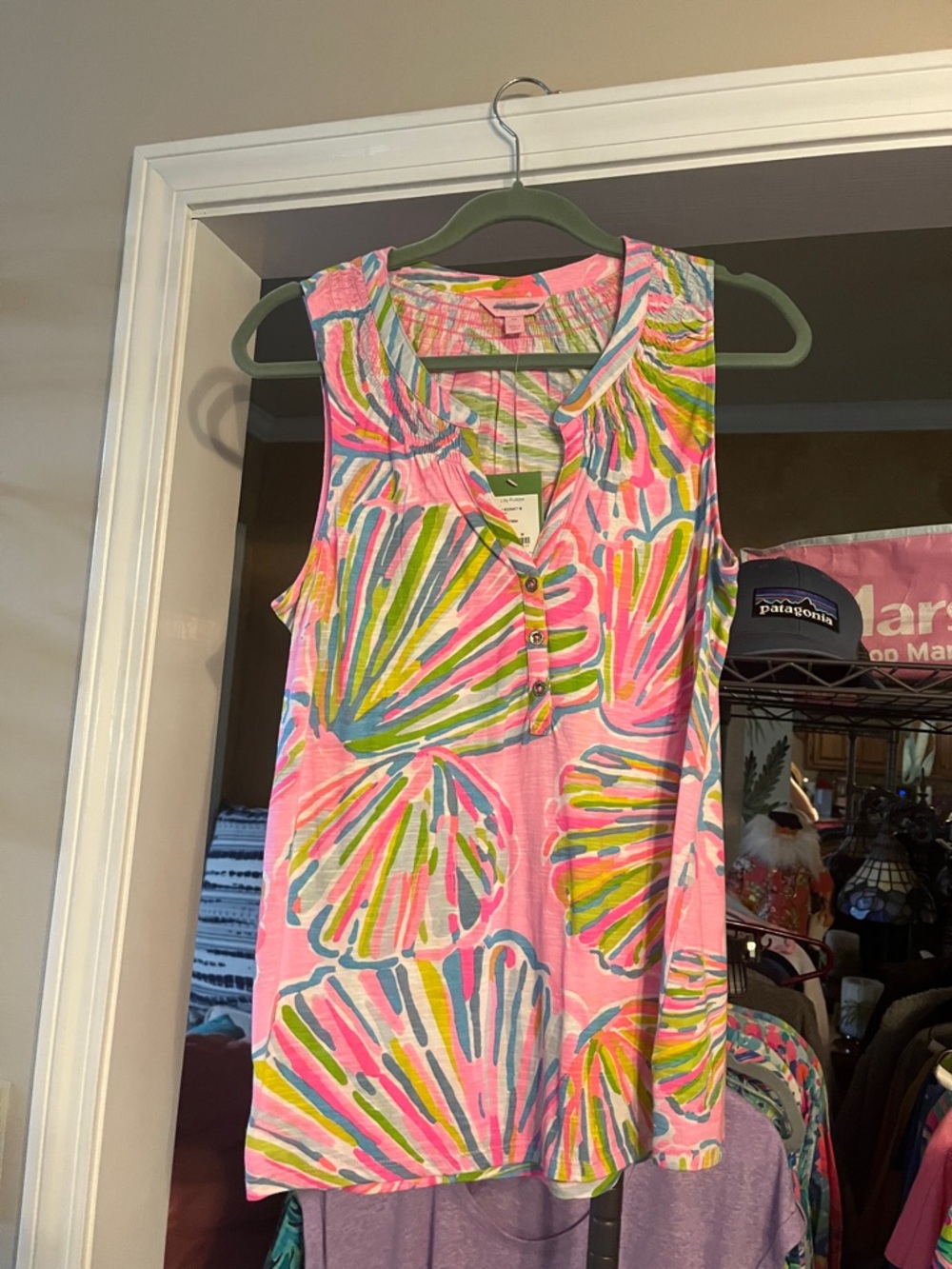 Sleeveless Pink Tropical Print Tank Dress